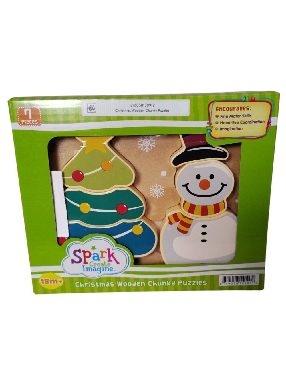 Spark Christmas Wooden Chunky Puzzles For Age 18M+ Includes 7 Pieces with Base